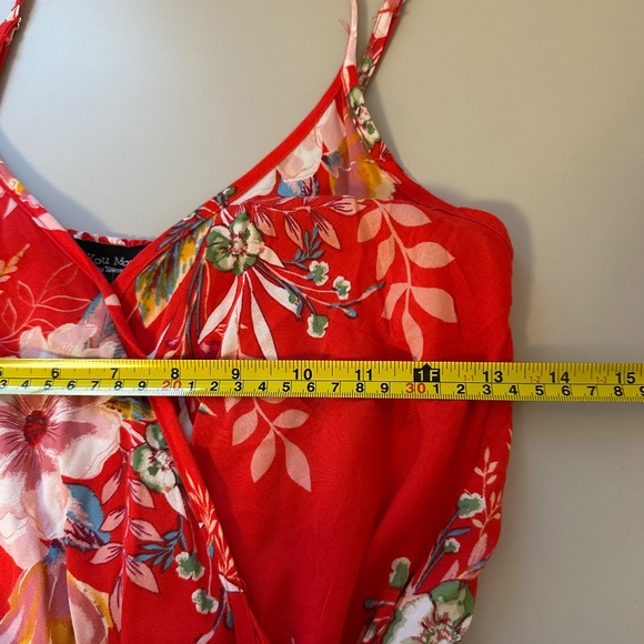 See You Monday Red Tropical Print Maxi Dress with Waist Tie | Size Medium - Picture 7 of 8